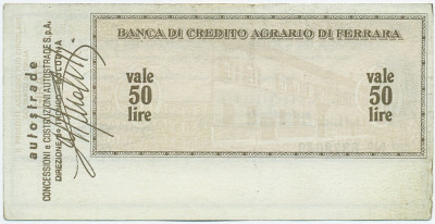 Банковский чек 50 лир 1977 года Италия Unione Provinciale Agricoltori Di Ferrara