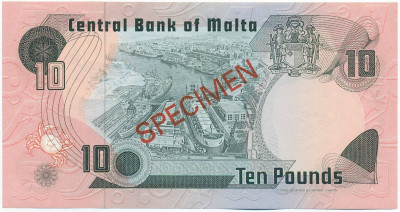 10 фунтов (лир) 1967 года Мальта (ОБРАЗЕЦ)