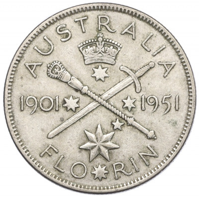 1 флорин 1951 года Австралия «50 лет Федерации»