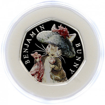 50 пенсов 2017 года Великобритания «150 лет со дня рождения Беатрис Поттер — Бенджамин Банни»