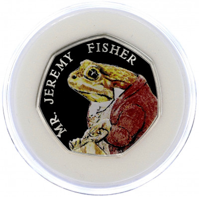 50 пенсов 2017 года Великобритания «150 лет со дня рождения Беатрис Поттер — Джереми Фишер»