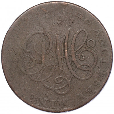 Токен 1/2 пенни 1791 года Великобритания (Остров Англси — компания Parys Mines Co)