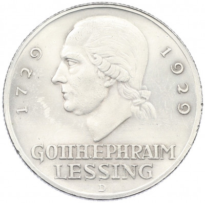 3 рейхсмарки 1929 года D Германия «200 лет со дня рождения Готхольда Лессинга»