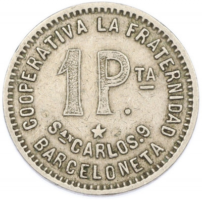 Торговый (кооперативный) жетон 1 песета 1915 года Испания — провинция Барселона