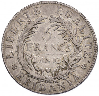 5 франков 1801 года (LAN 10) Пьемонт (Субальпийская республика)