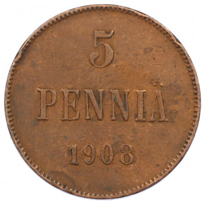5 пенни 1908 года Русская Финляндия