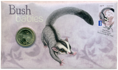 1 доллар 2011 года Австралия «Детеныши диких животных — Сахарная летяга» (в конверте с почтовой маркой)