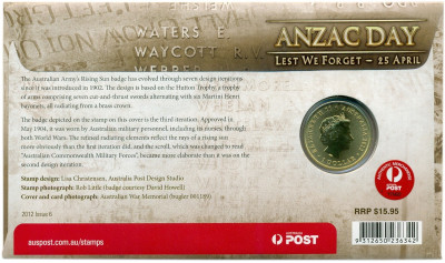 1 доллар 2012 года Австралия «АНЗАК — Санитарки» (в конверте с маркой)