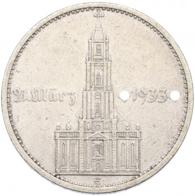 5 рейхсмарок 1934 года E Германия «Годовщина нацистского режима — Гарнизонная церковь в Потсдаме» (Кирха подписная)