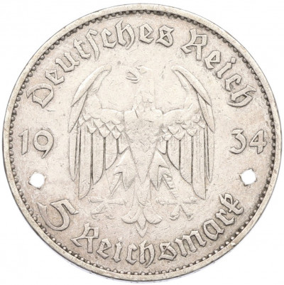 5 рейхсмарок 1934 года E Германия «Годовщина нацистского режима — Гарнизонная церковь в Потсдаме» (Кирха подписная)