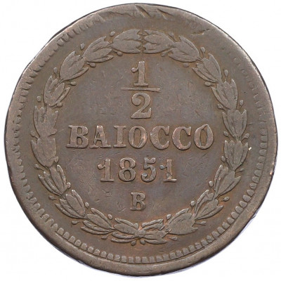 1/2 байокко 1851 года Папская область