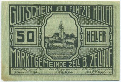 50 геллеров 1920 года Австрия — Целль-бай-Целльхоф (Нотгельд)