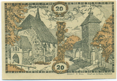 20 геллеров 1920 года Австрия — община Штефансхарт (Нотгельд)