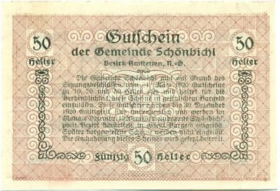50 геллеров 1920 года Австрия — Цитбальче (Нотгельд)