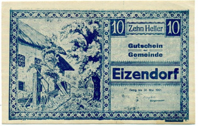 10 геллеров 1920 года Австрия — Коммуна Айзендорф (Нотгельд)