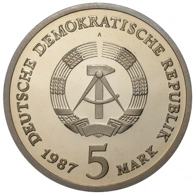 5 марок 1987 года Восточная Германия (ГДР) «750 лет Берлину — Красная Ратуша»