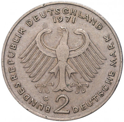 2 марки 1971 года G Западная Германия (ФРГ) «Теодор Хойс»