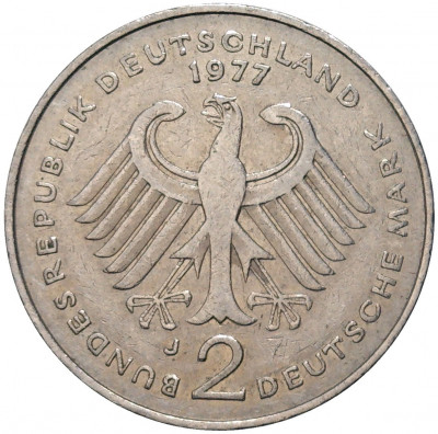2 марки 1977 года J Западная Германия (ФРГ) «Теодор Хойс»