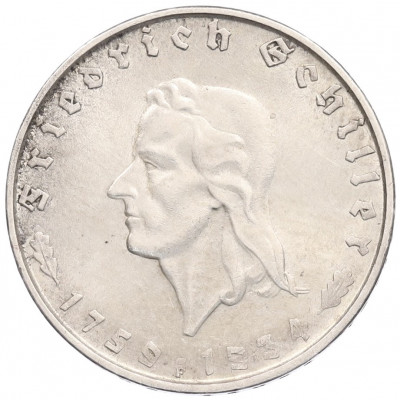 2 рейхсмарки 1934 года F Германия «175 лет со дня рождения Фридриха Шиллера»