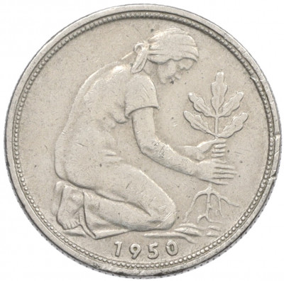 50 пфеннигов 1950 года F Западная Германия (ФРГ)