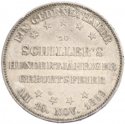 1 талер 1859 года Франкфурт «100 лет со дня рождения Фридриха Шиллера»
