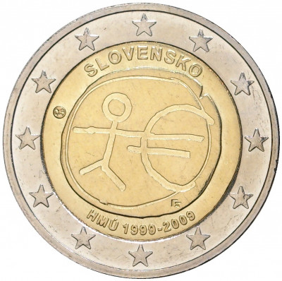2 евро 2009 года Словакия «10 лет монетарной политики ЕС и введения евро»