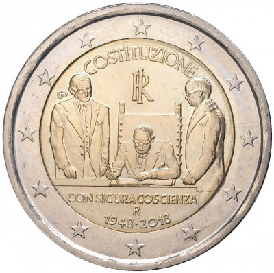 2 евро 2018 года Италия «70 лет Конституции Итальянской республики»