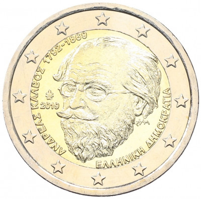 2 евро 2019 года Греция «150 лет со дня смерти Андреаса Калвоса»
