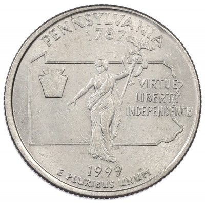 1/4 доллара (25 центов) 1999 года Р США «Штаты и территории — Пенсильвания»