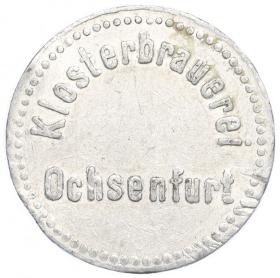 Пивной жетон «Пивная марка — Монастырская пивоварня Оксетфурта» Германия