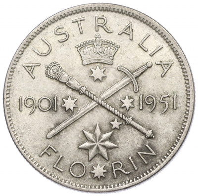 1 флорин 1951 года Австралия «50 лет Федерации»