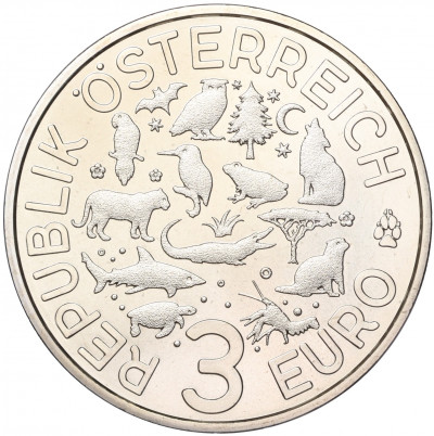 3 евро 2019 года Австрия «Животные со всего мира — Выдра»