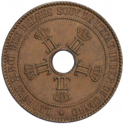 10 сантимов 1887 года Свободное государство Конго (Бельгийское Конго)