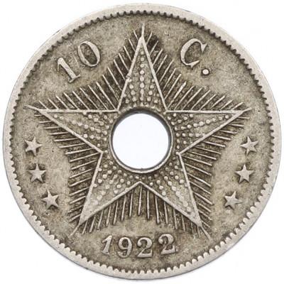 10 сантимов 1922 года Бельгийское Конго