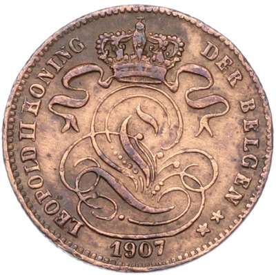 1 сантим 1907 года Бельгия — легенда на фламандском (DER BELGEN)