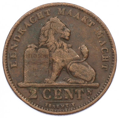 2 сантима 1911 года Бельгия (Надпись на голландском (DER BELGEN)