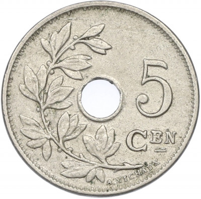 5 сантимов 1921 года Бельгия — Надпись на фламандском (BELGIE)