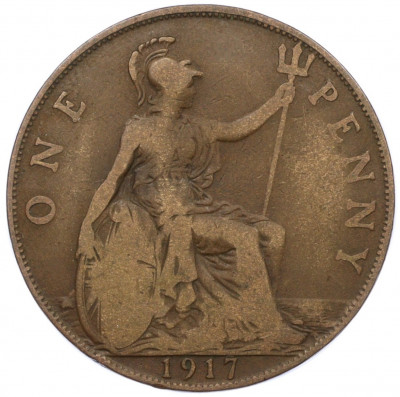 1 пенни 1917 года Великобритания