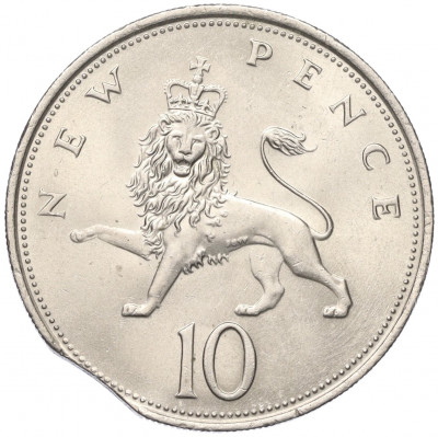 10 новых пенсов 1973 года Великобритания — Брак (Выкус)