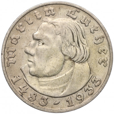 2 рейхсмарки 1933 года G Германия «450 лет со дня рождения Мартина Лютера»