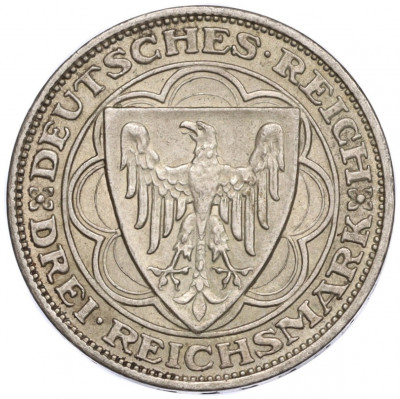 3 рейхсмарки 1927 года A Германия «100 лет Бремерхафену»