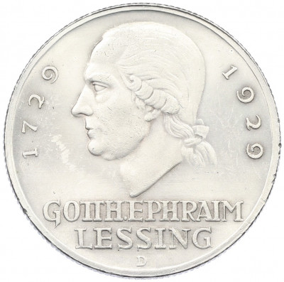 3 рейхсмарки 1929 года D Германия «200 лет со дня рождения Готхольда Лессинга»