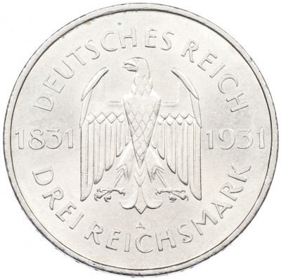 3 рейхсмарки 1931 года Германия «100 лет со дня смерти Генриха фом Штейна»