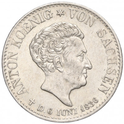 1/6 талера 1836 года G Саксония «Смерть Короля Антона»
