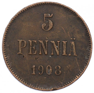 5 пенни 1908 года Русская Финляндия