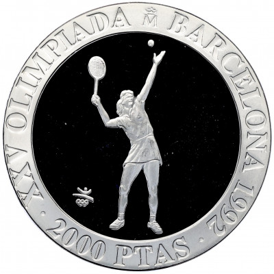 2000 песет 1991 года Испания «XXV Летние Олимпийские игры в Барселоне 1992 — Теннис»