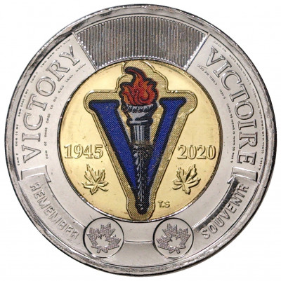 2 доллара 2020 года Канада «75 лет победе во Второй Мировой войне» (Цветное покрытие)