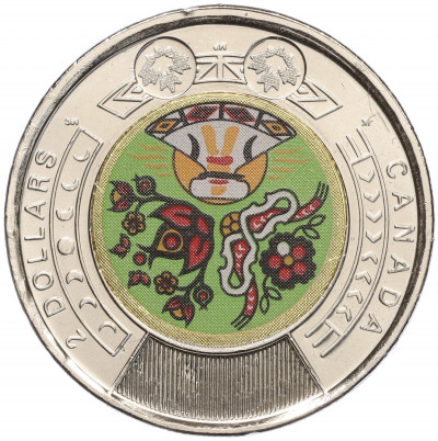 2 доллара 2023 года Канада «День коренных жителей Канады» (Цветное покрытие)