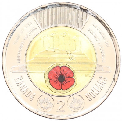 2 доллара 2025 года Канада «Чествование неизвестного солдата Канады» (Цветное покрытие)