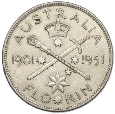 1 флорин 1951 года Австралия «50 лет Федерации»